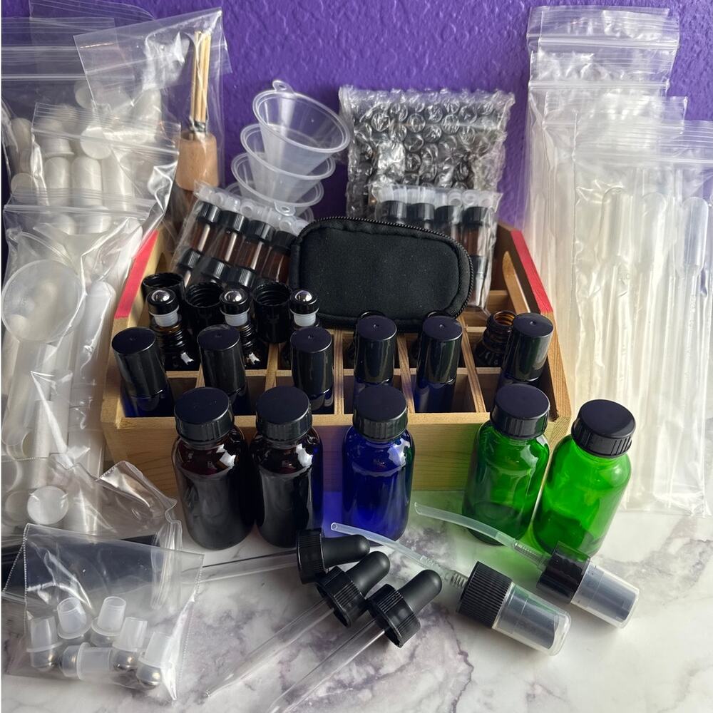 75 PC DIY Essential Oils Kit Aromatherapy Glass Bottle Lot Homemade Roller Vials